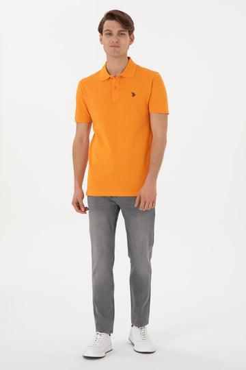 USPA Polo Shirt Men Orange VR051 USPOM300 Single Color Horse US Polo Assn.